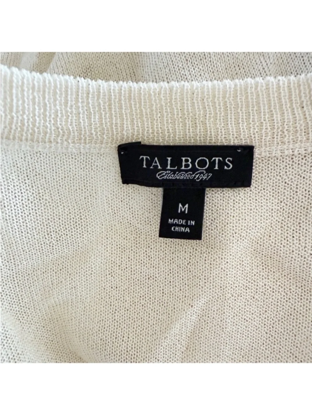 Talbots Women Ruffle Cardigan Medium Neutral Office Preppy Coastal Beachy Casual